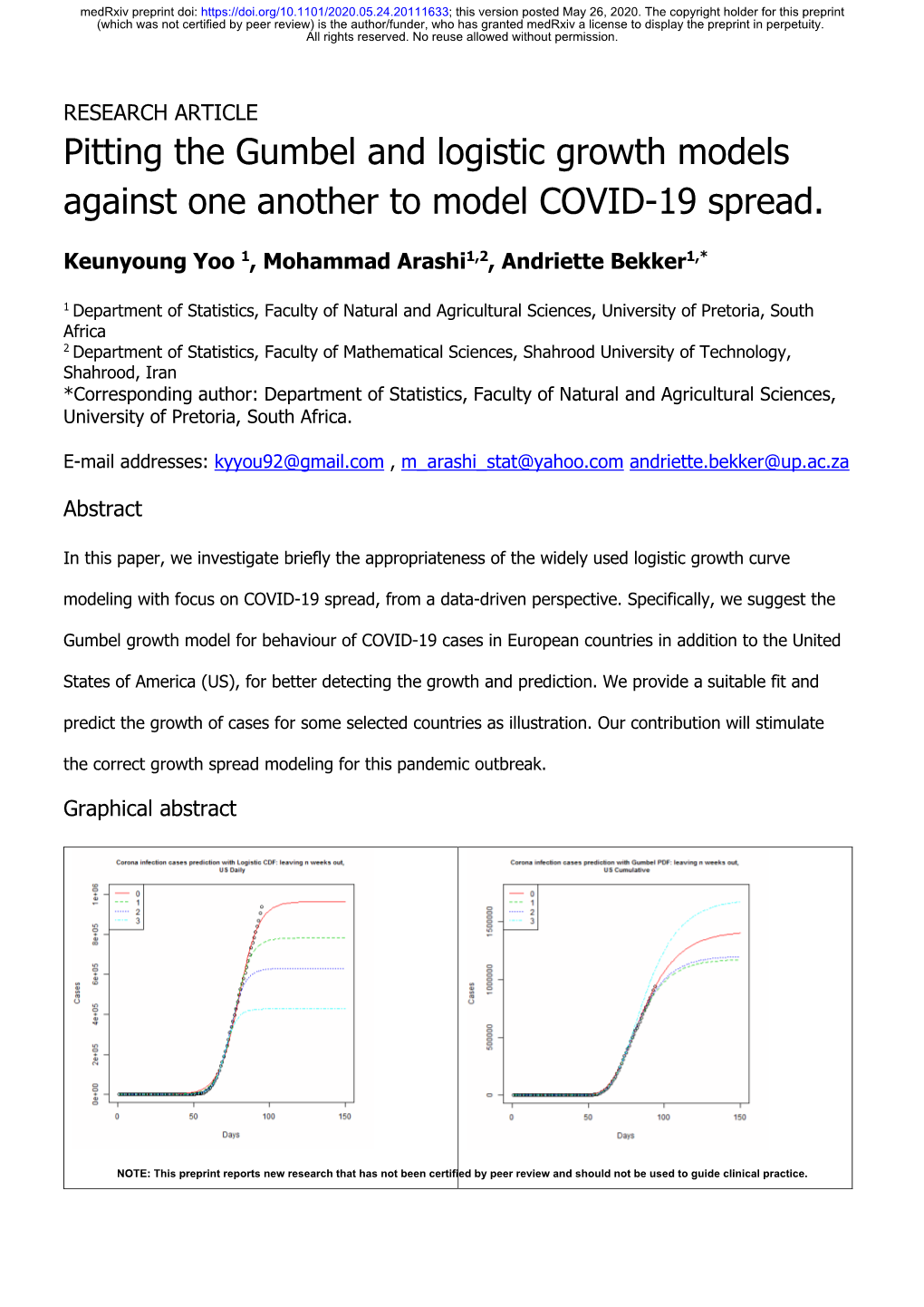 Pitting the Gumbel and Logistic Growth Models Against One Another to Model COVID-19 Spread