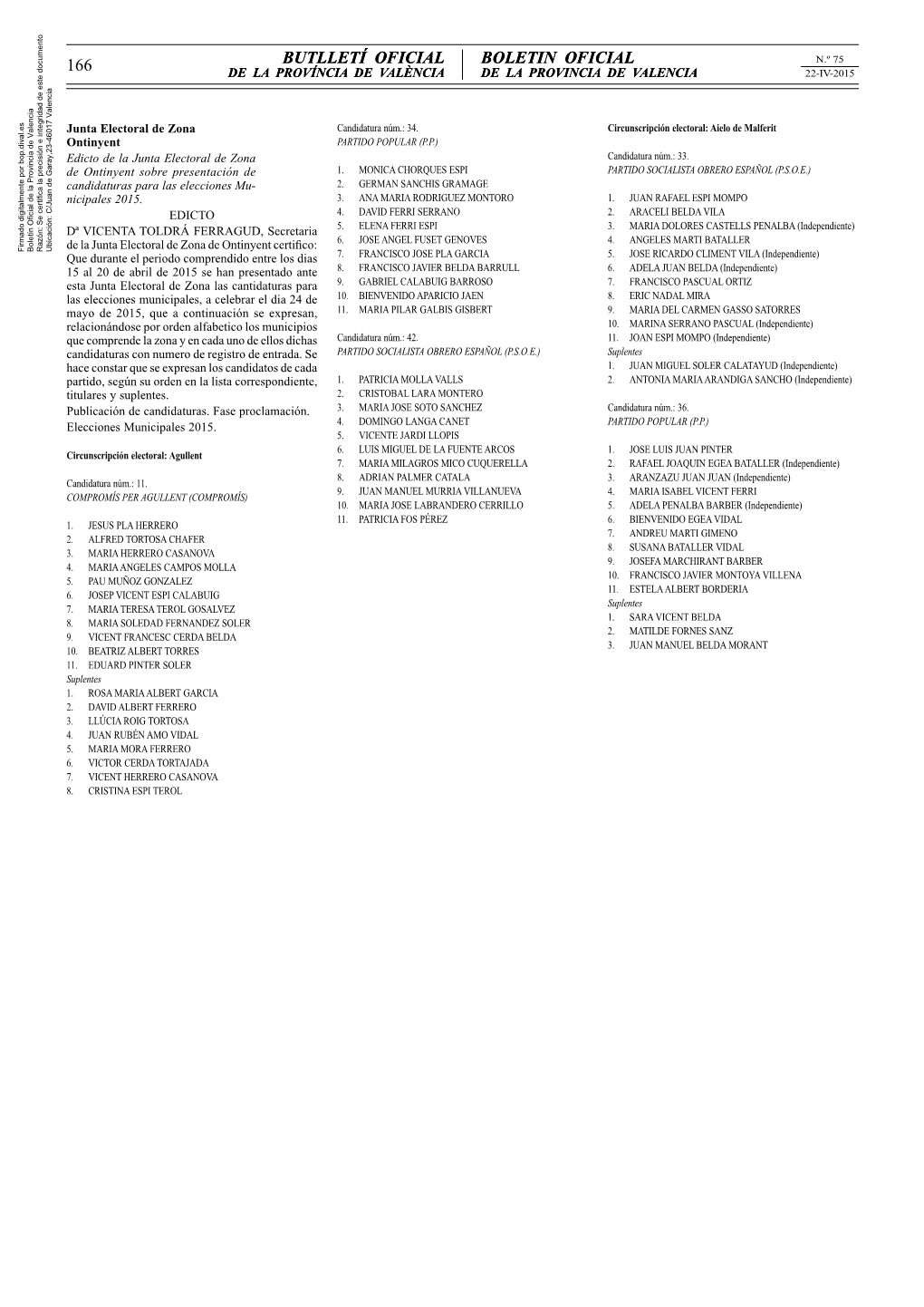 Junta Electoral De Zona De Ontinyent Certifico: 6