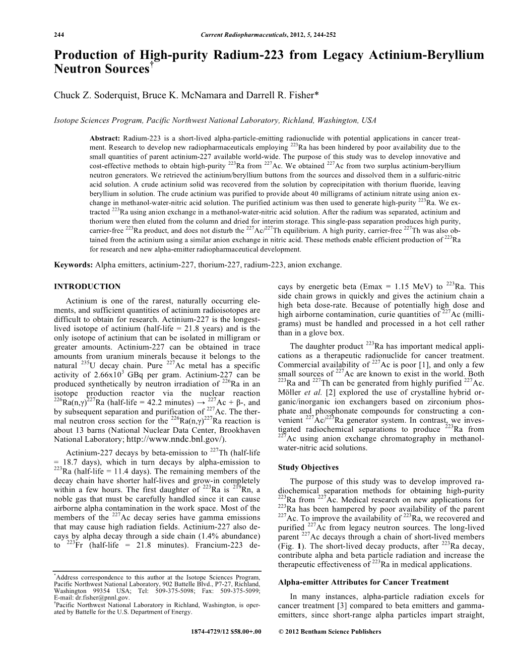 Production of High-Purity Radium-223 from Legacy Actinium-Beryllium Neutron Sources†