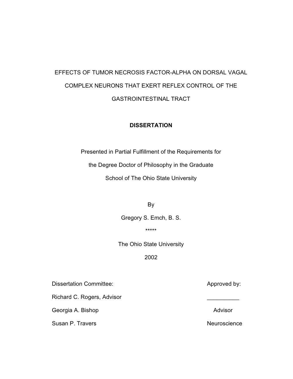 Effects of Tumor Necrosis Factor-Alpha on Dorsal Vagal