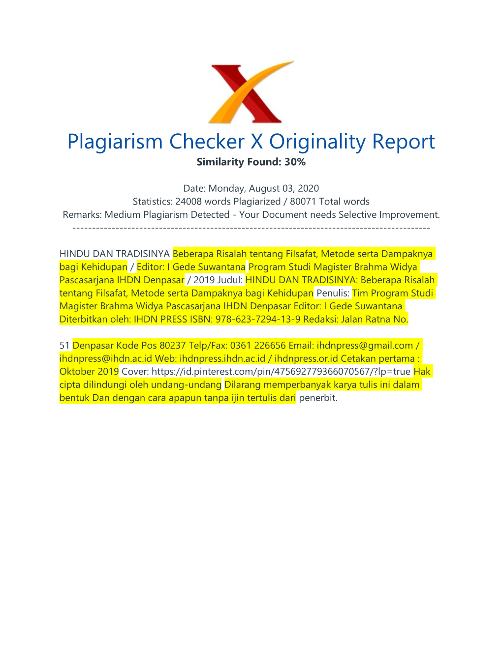 Plagiarism Checker X Originality Report Similarity Found: 30%