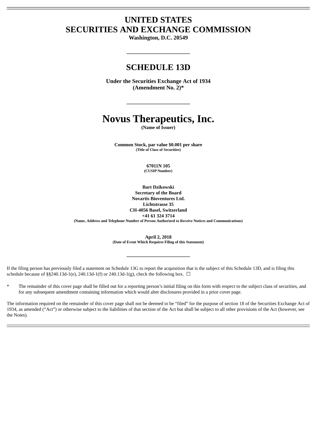 Novus Therapeutics, Inc. (Name of Issuer)
