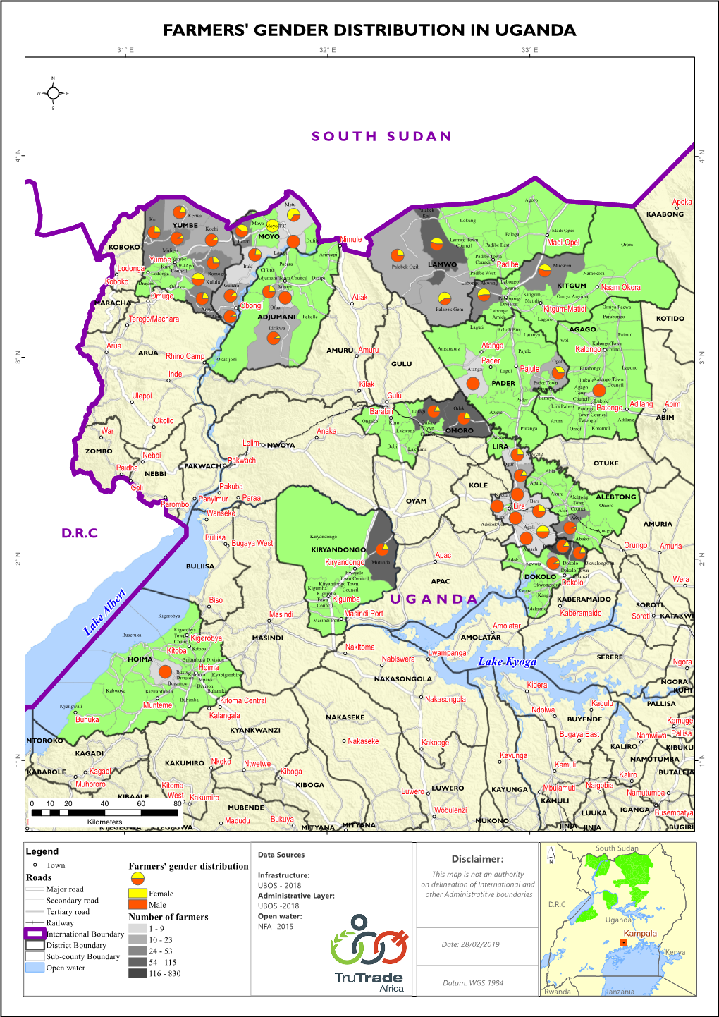 Farmers' Gender Distribution in Uganda 31° E 32° E 33° E ²