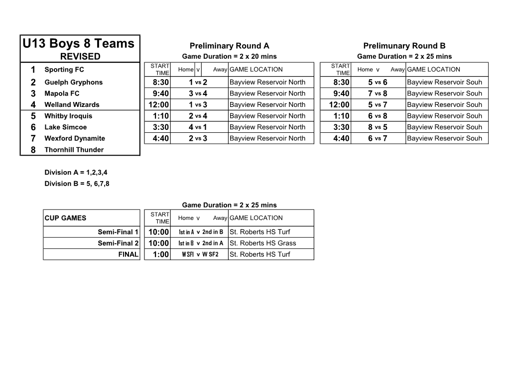 U-13 Plus Schedules Revised