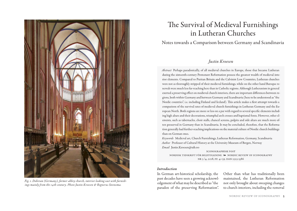 The Survival of Medieval Furnishings in Lutheran Churches Notes Towards a Comparison Between Germany and Scandinavia