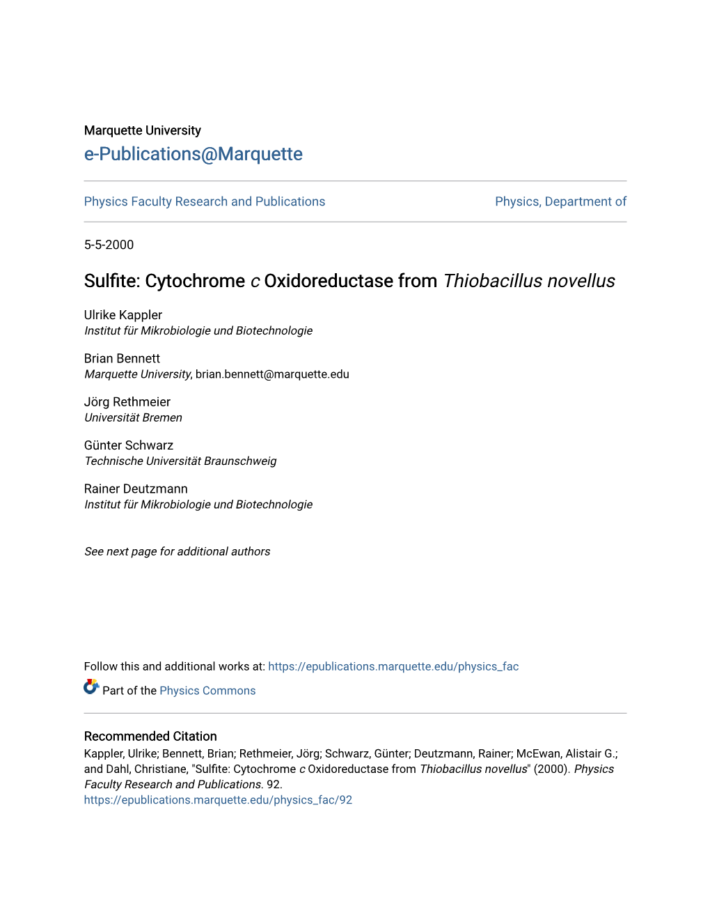 Sulfite: Cytochrome C Oxidoreductase from Thiobacillus Novellus