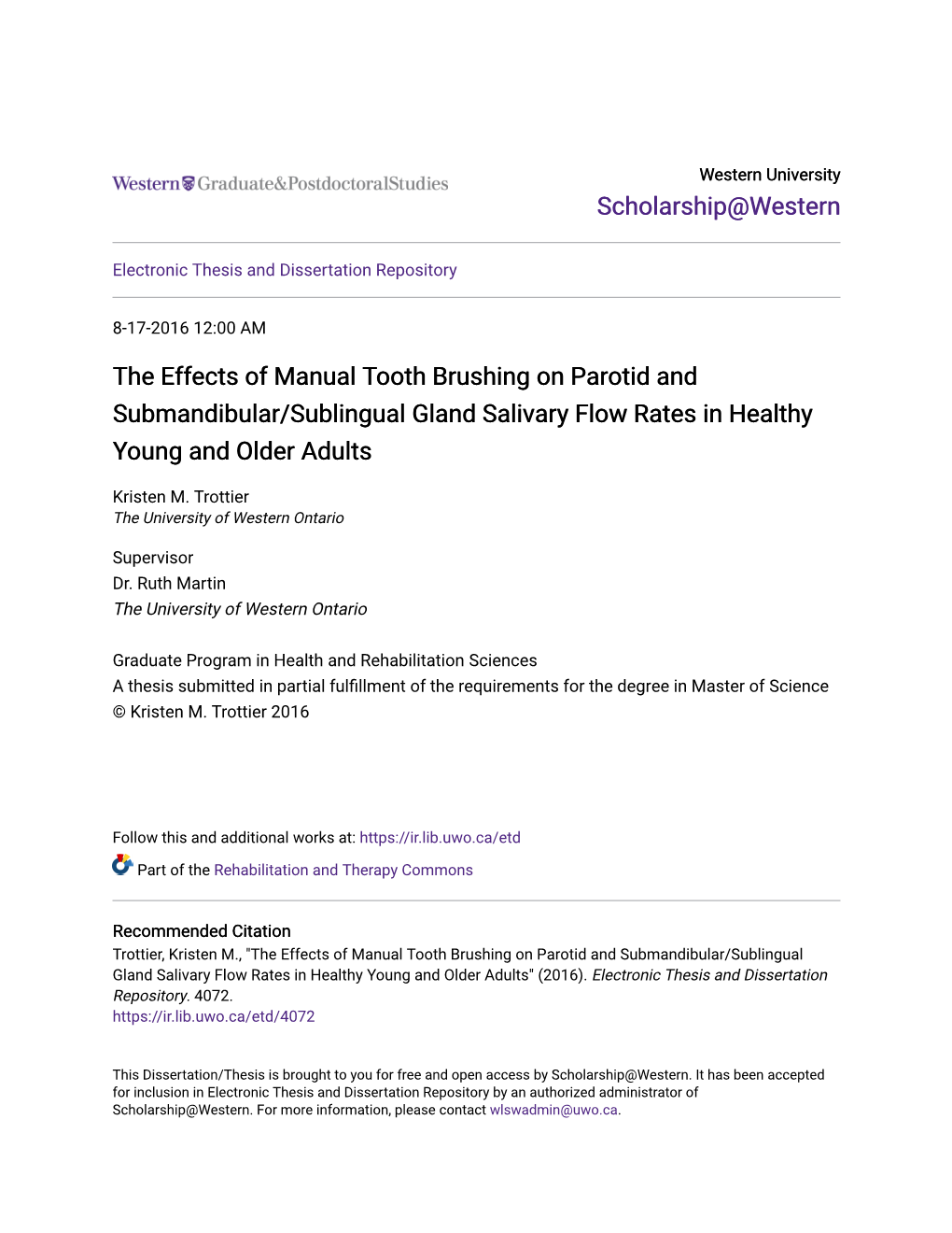 The Effects of Manual Tooth Brushing on Parotid and Submandibular/Sublingual Gland Salivary Flow Rates in Healthy Young and Older Adults