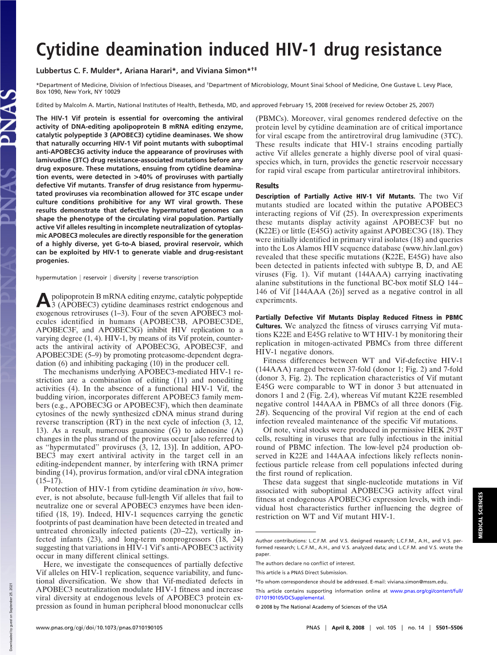 Cytidine Deamination Induced HIV-1 Drug Resistance