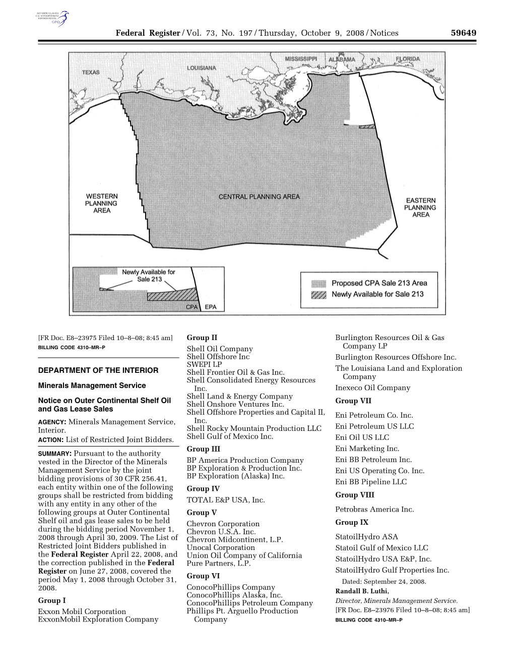 Federal Register/Vol. 73, No. 197/Thursday, October 9, 2008