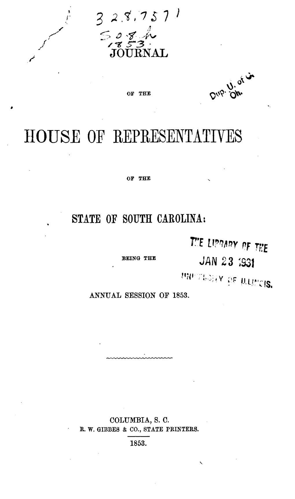 Journal of the House of Representatives of the State Of