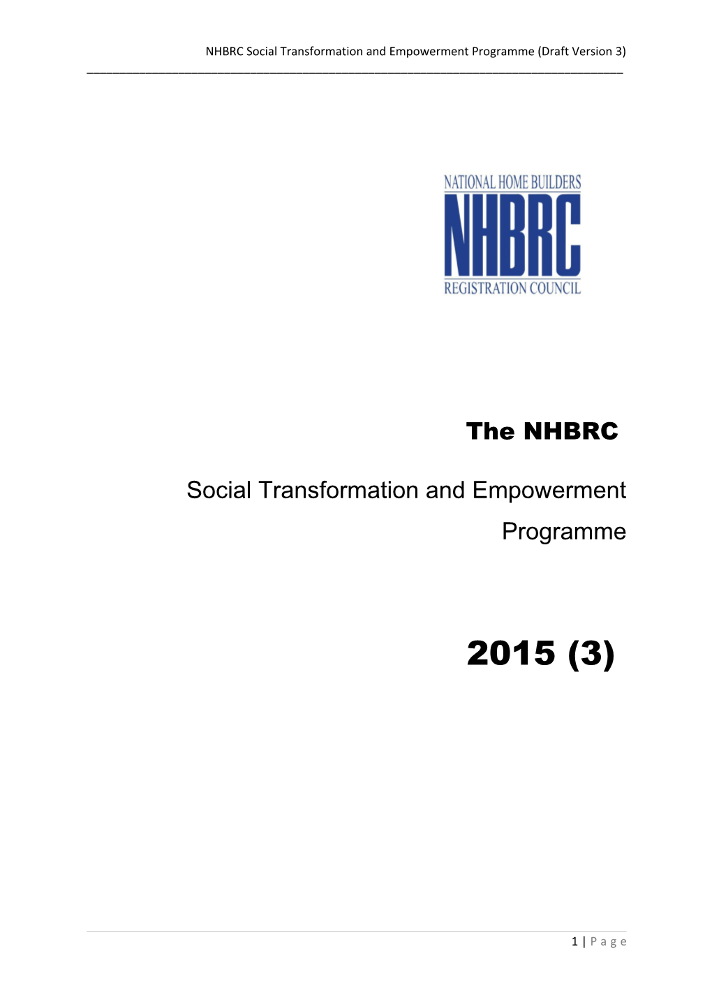 NHBRC Social Transformation and Empowerment Programme (Draft Version 3)