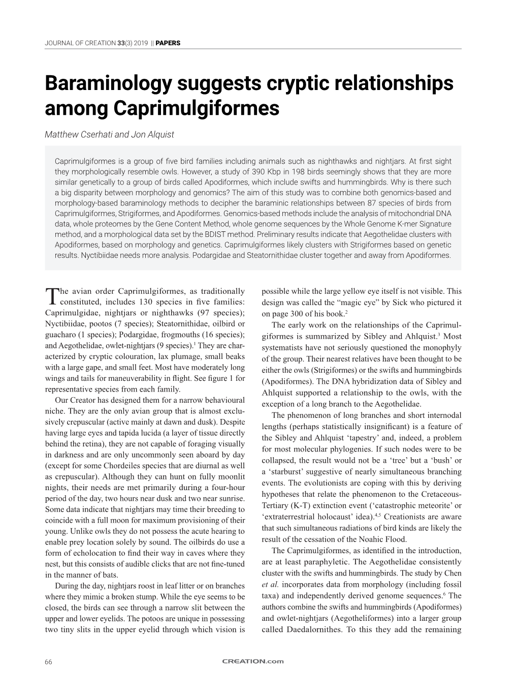 Baraminology Suggests Cryptic Relationships Among Caprimulgiformes