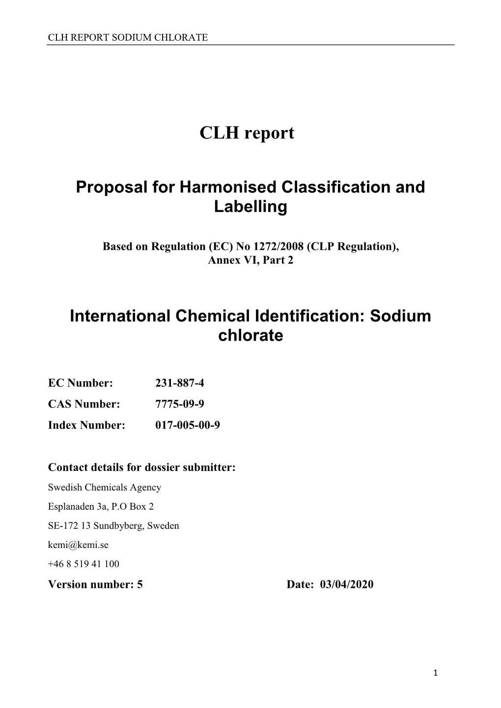 Clh Report Sodium Chlorate