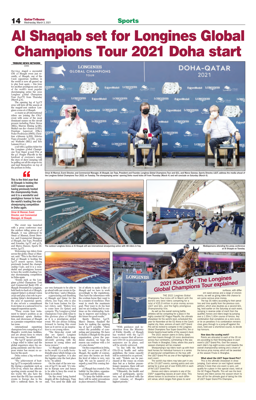 Al Shaqab Set for Longines Global Champions Tour 2021 Doha Start Tribune News Network Doha