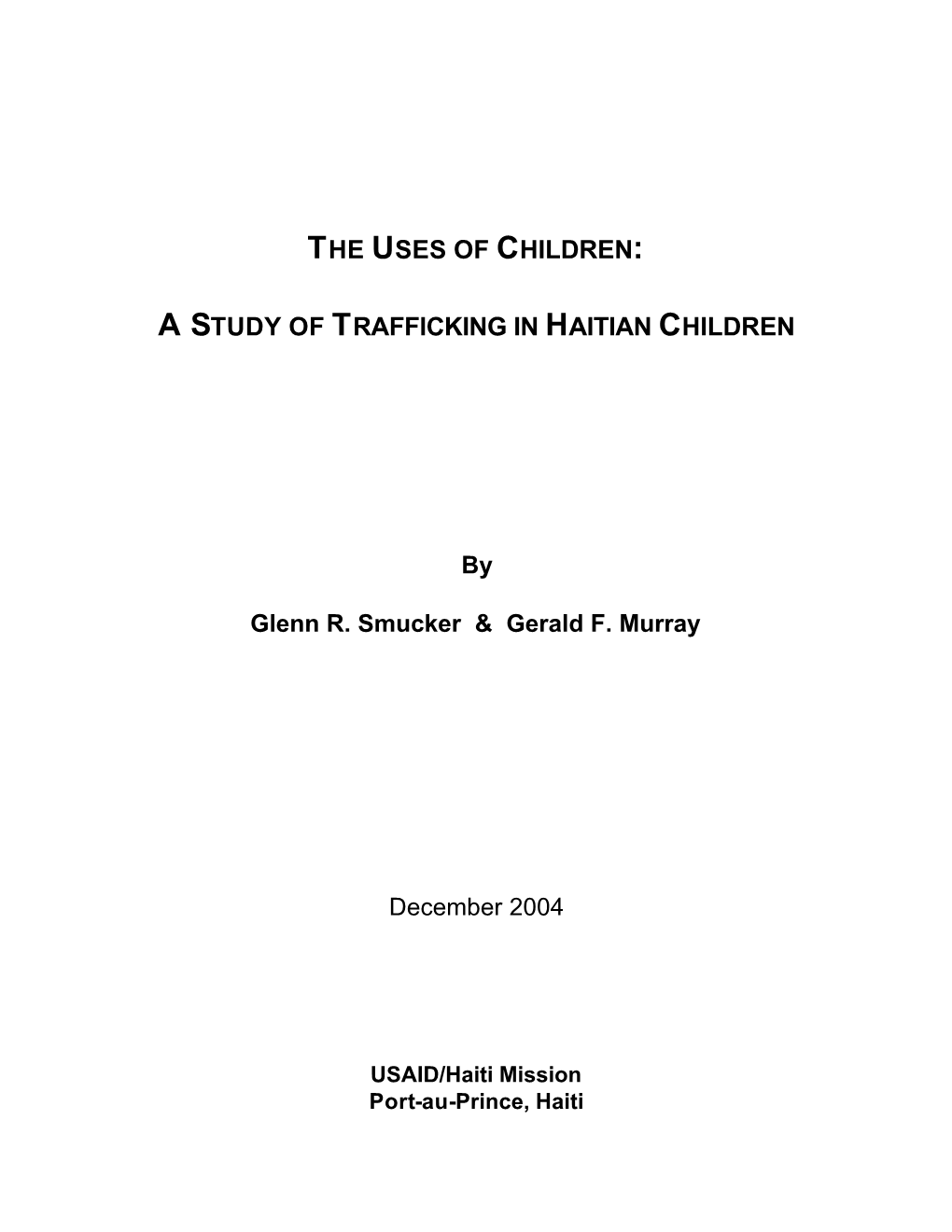 A Study of Trafficking in Haitian Children