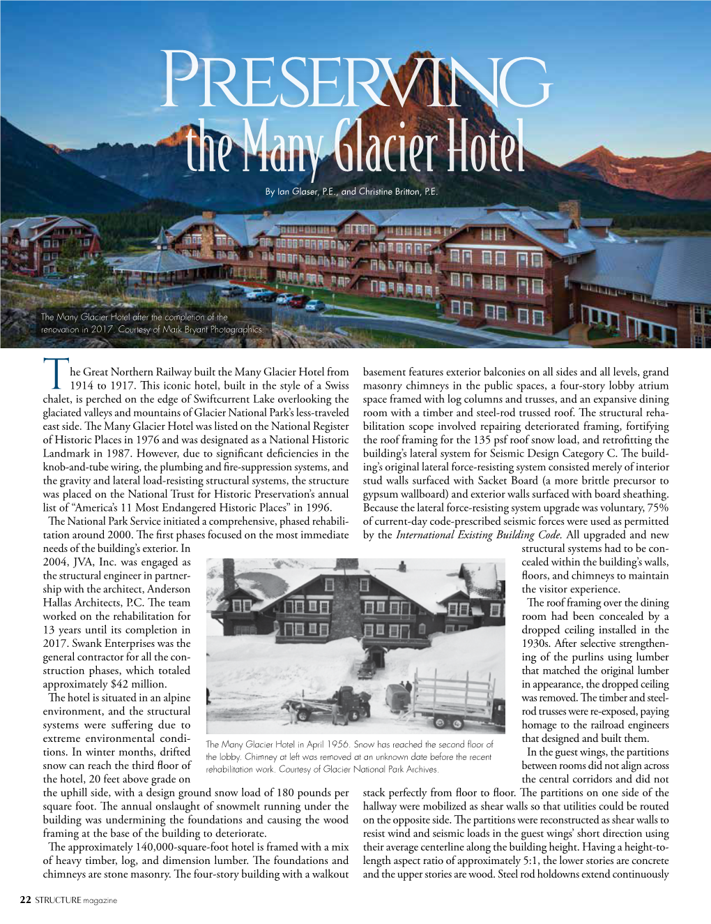 The Many Glacier Hotel by Ian Glaser, P.E., and Christine Britton, P.E