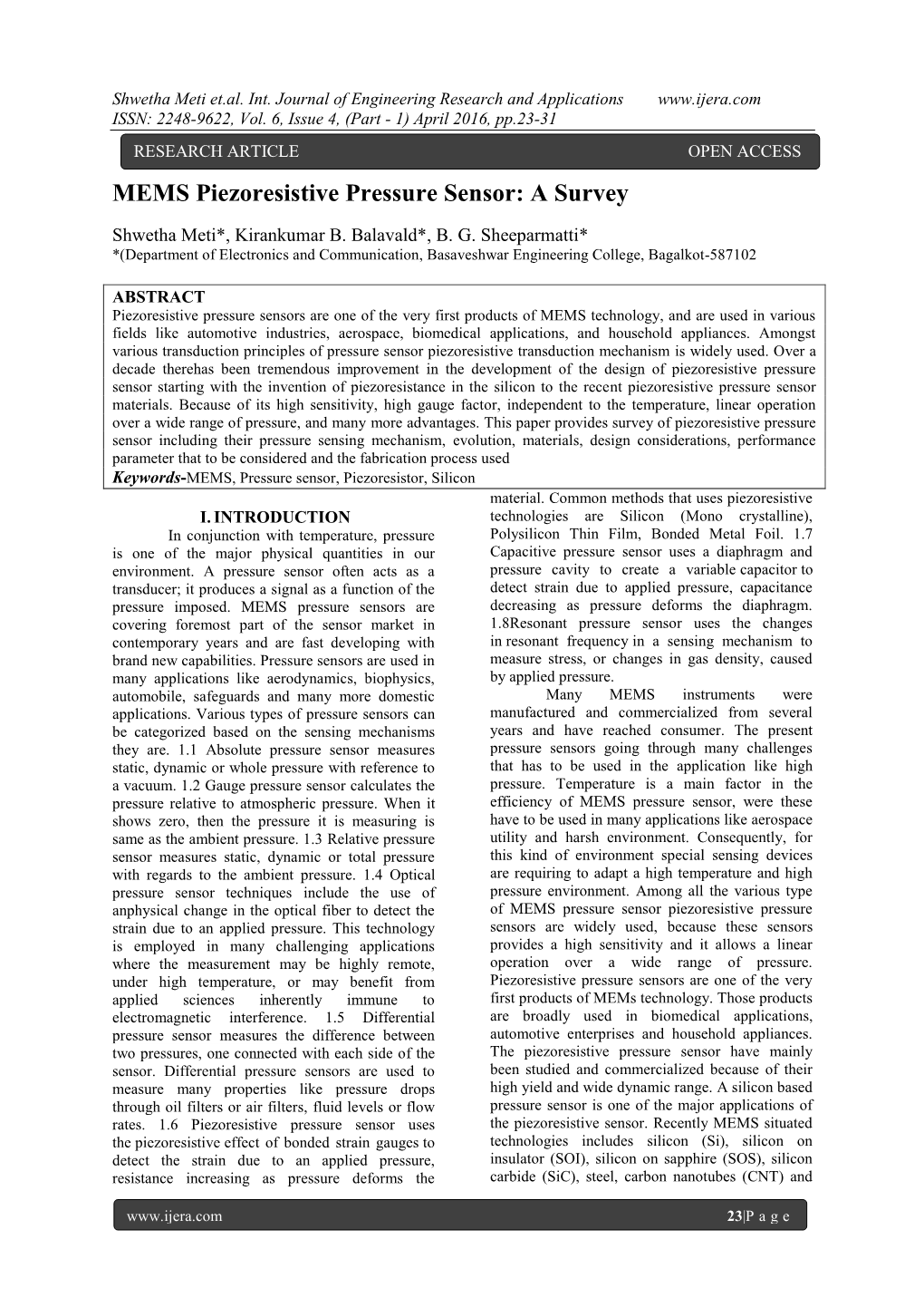 MEMS Piezoresistive Pressure Sensor: a Survey