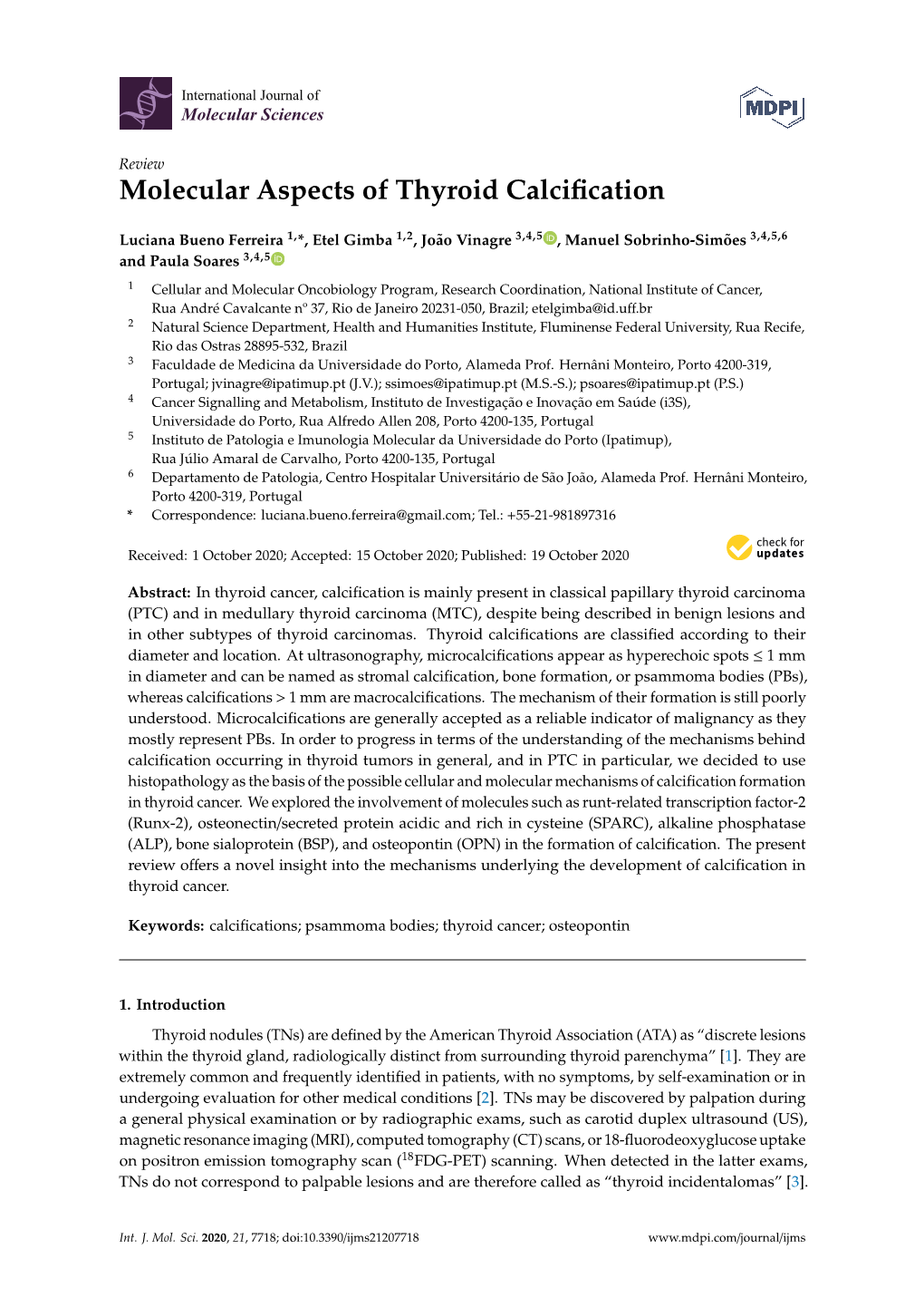 Molecular Aspects of Thyroid Calcification