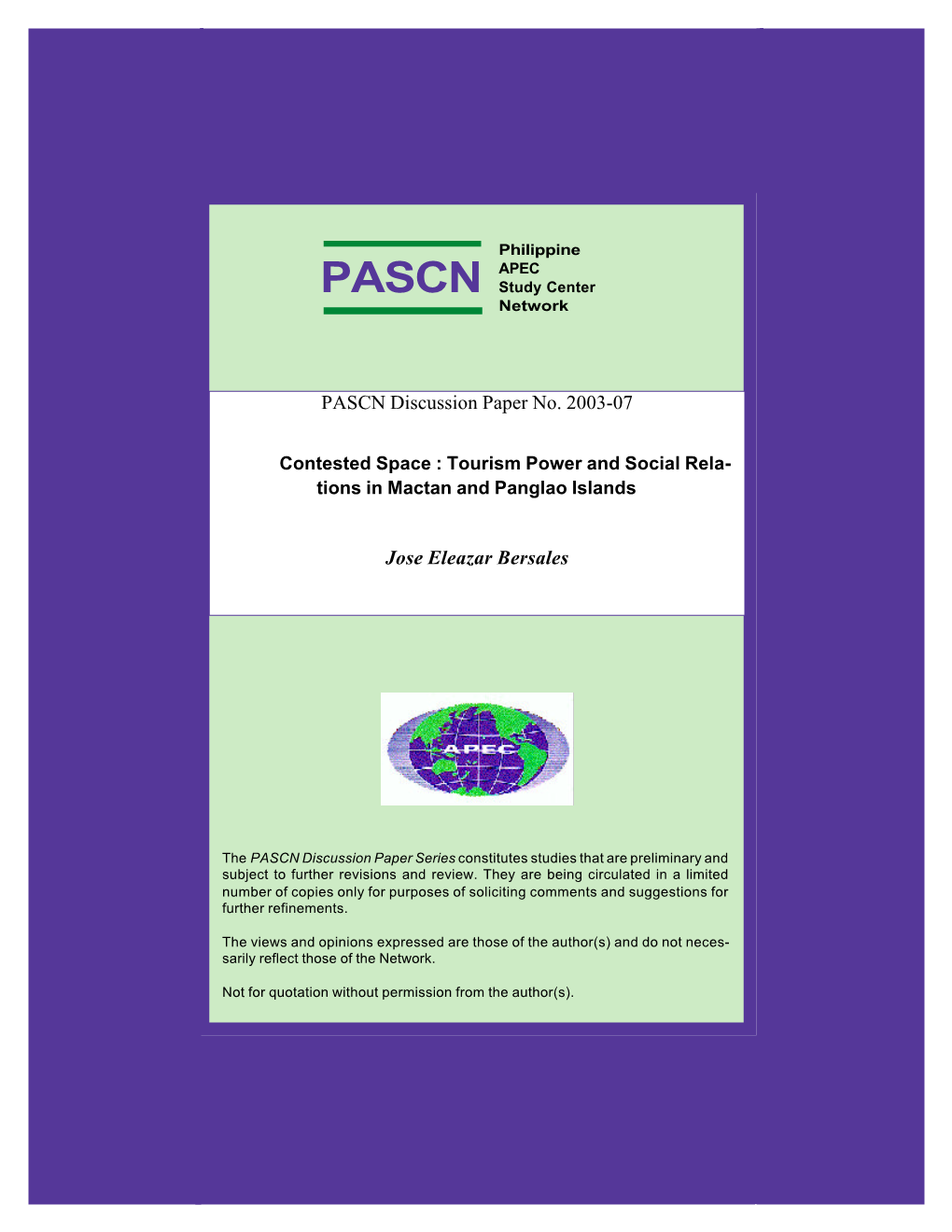 Contested Space: Tourism Power and Social Relations in Mactan and Panglao Islands