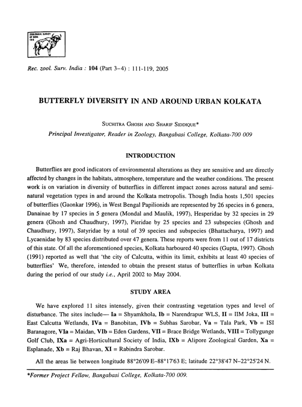 Butterfly Diversity in and Around Urban Kolkata