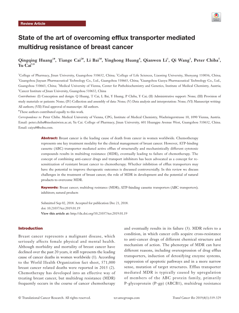 State of the Art of Overcoming Efflux Transporter Mediated Multidrug Resistance of Breast Cancer