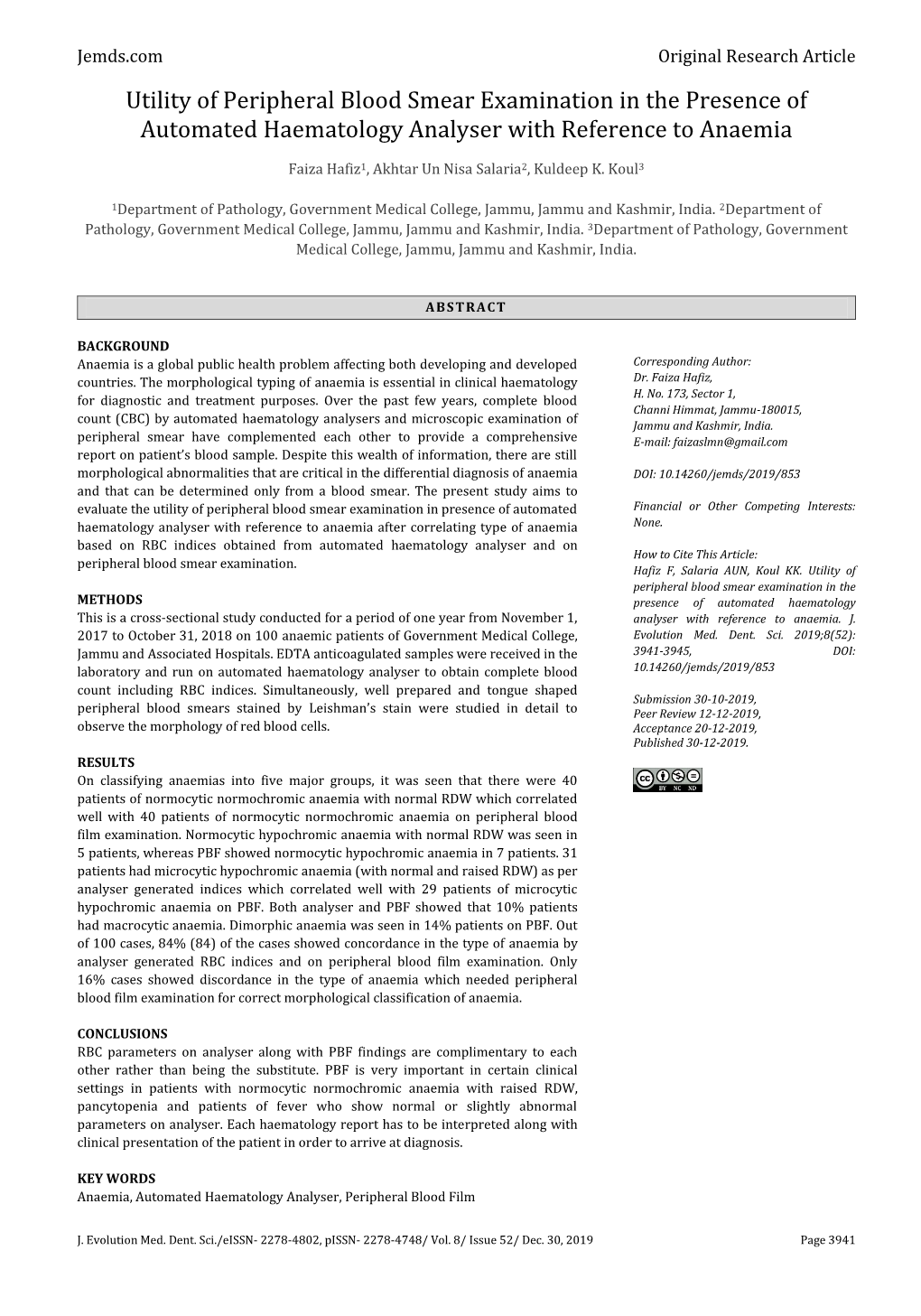 Utility of Peripheral Blood Smear Examination in the Presence of Automated Haematology Analyser with Reference to Anaemia