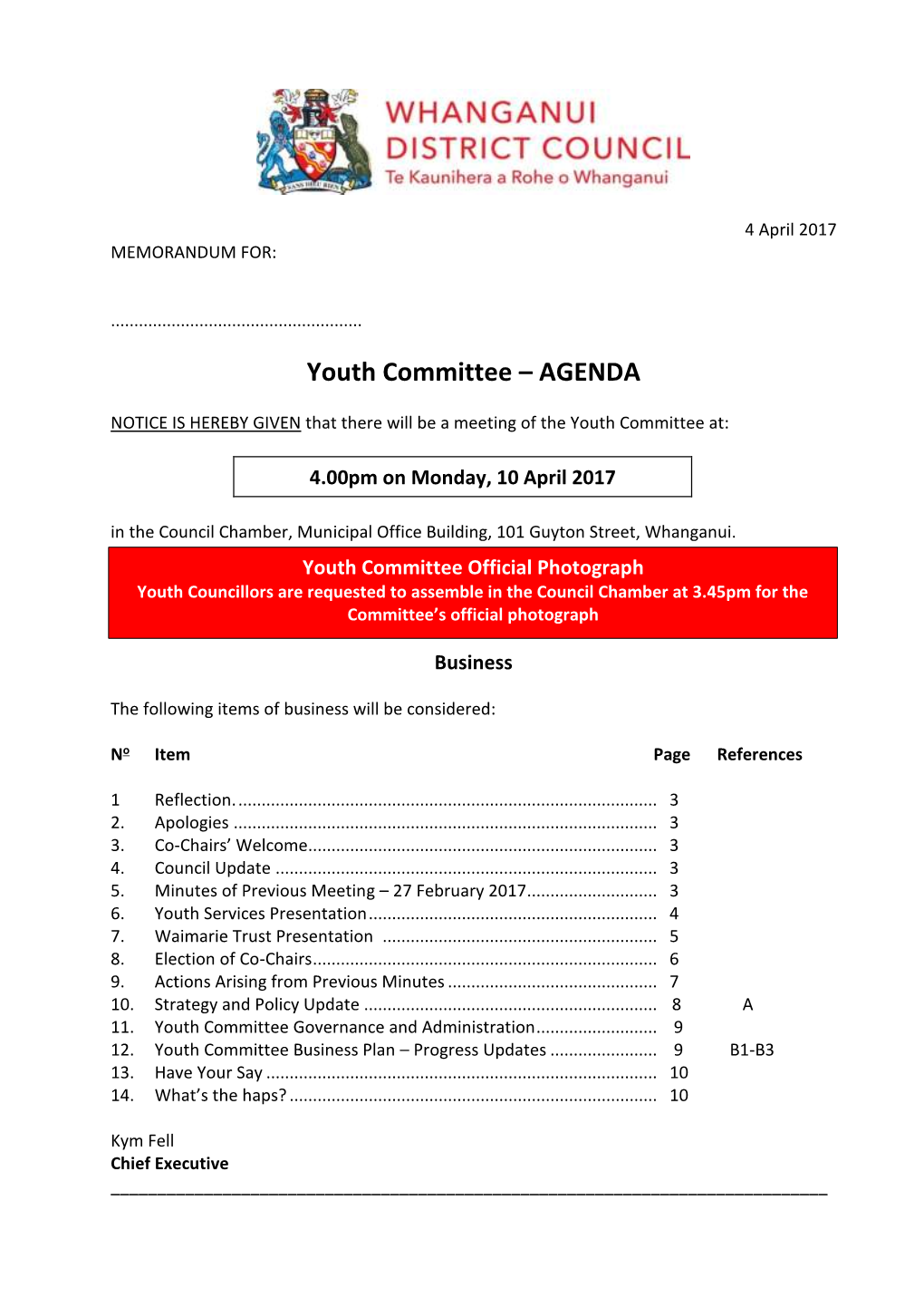 Youth Committee – AGENDA