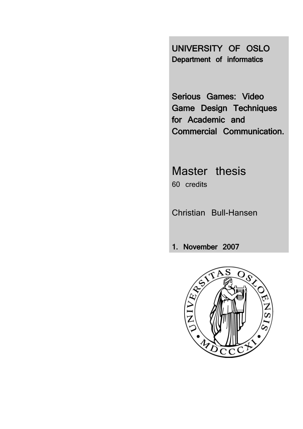 Master Thesis 60 Credits