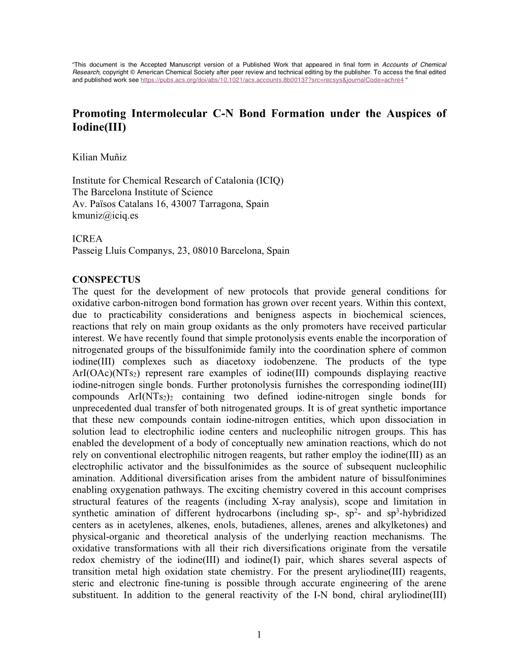 Promoting Intermolecular C-N Bond Formation Under the Auspices of Iodine(III)