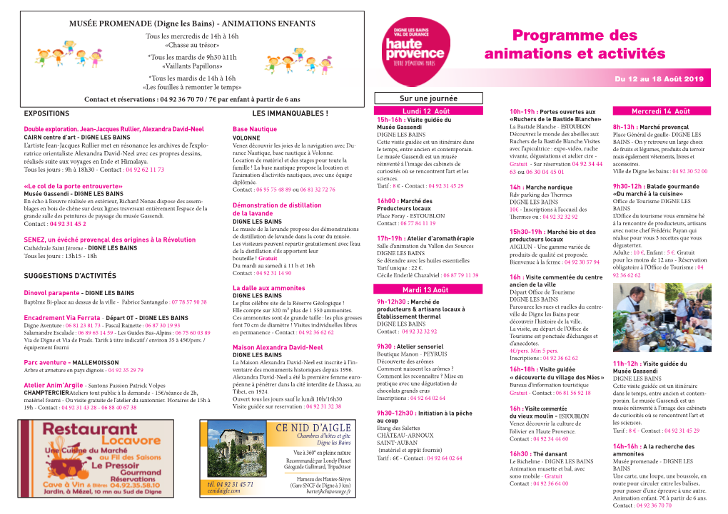 Programme Des Animations Et Activités