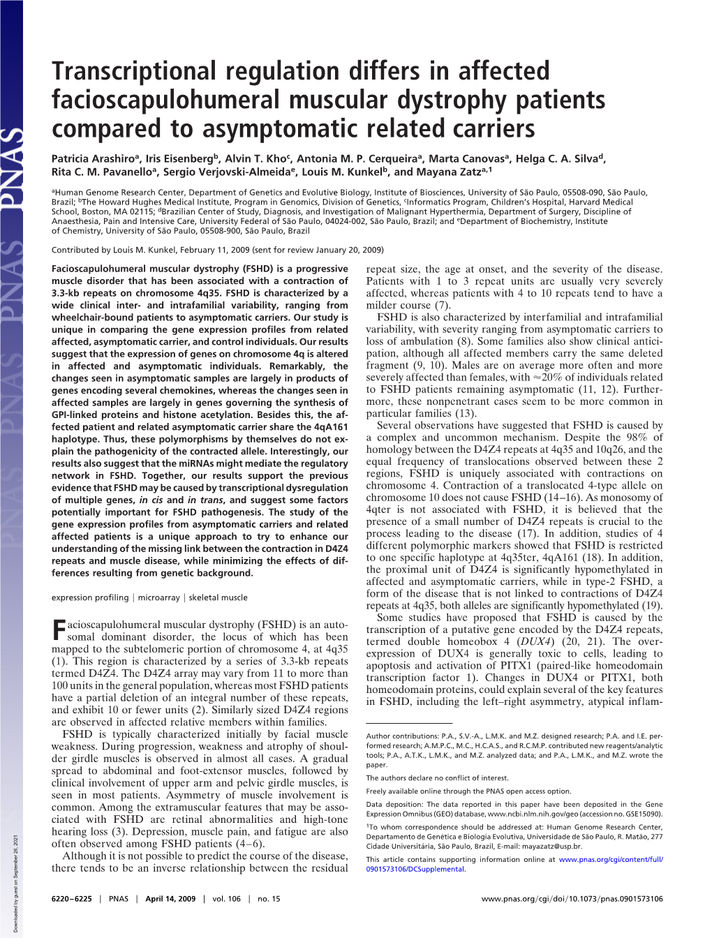 Transcriptional Regulation Differs in Affected Facioscapulohumeral Muscular Dystrophy Patients Compared to Asymptomatic Related Carriers