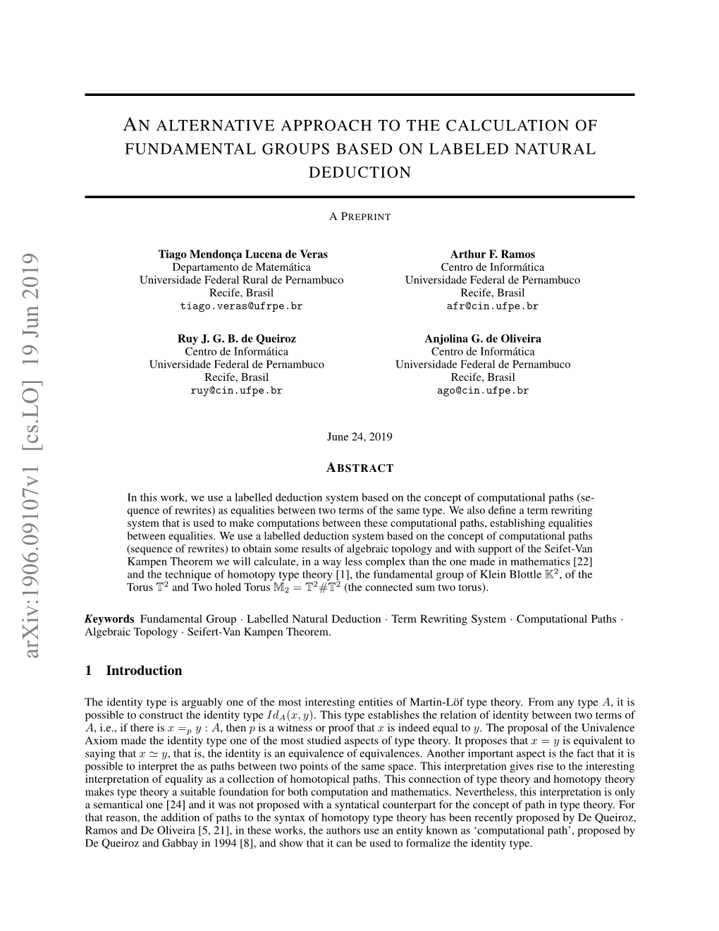 Arxiv:1906.09107V1 [Cs.LO] 19 Jun 2019 1 Introduction