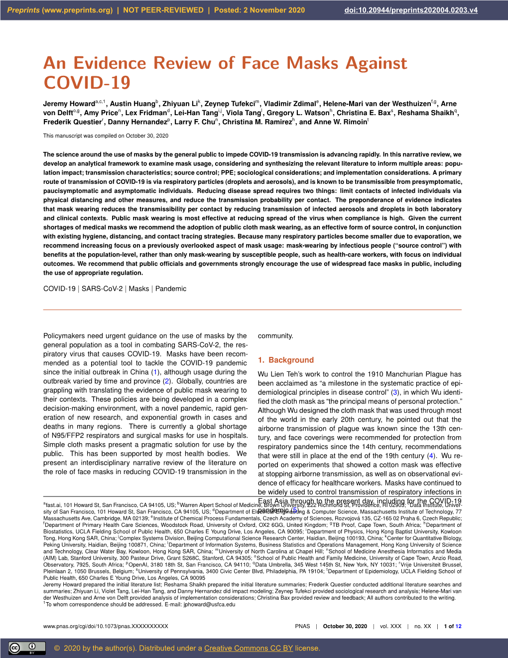 An Evidence Review of Face Masks Against COVID-19