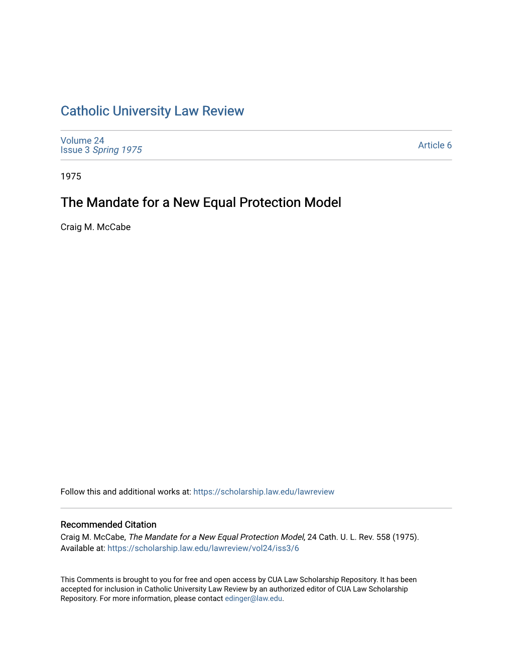 The Mandate for a New Equal Protection Model