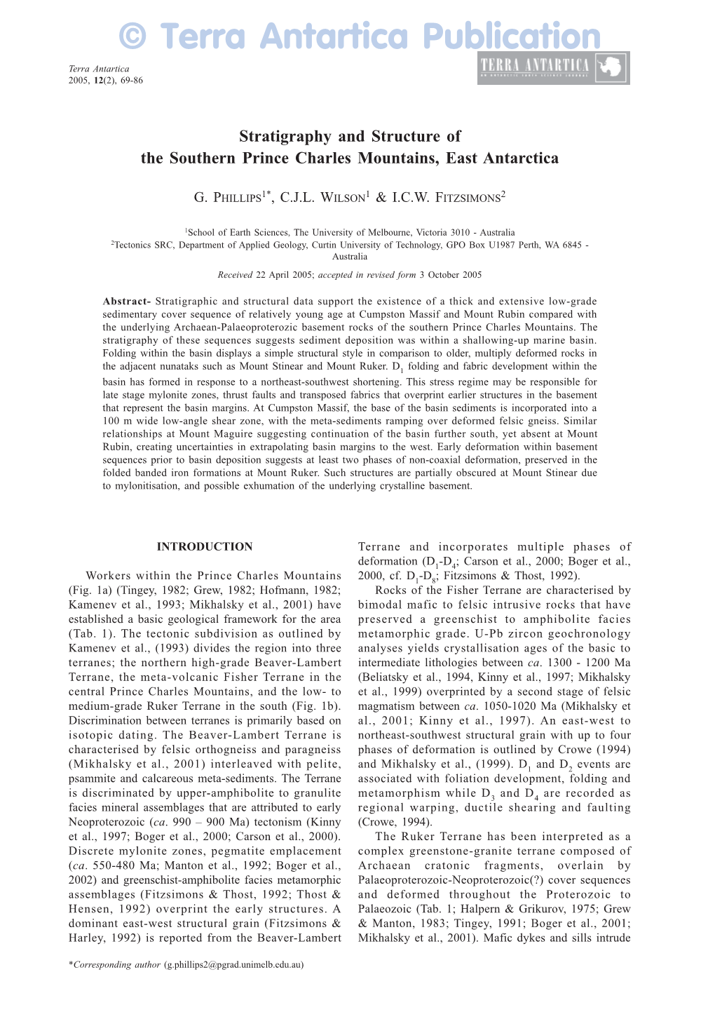 Terra Antartica Publication Terra Antartica 2005, 12(2), 69-86