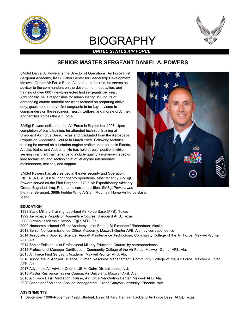 Biography United States Air Force