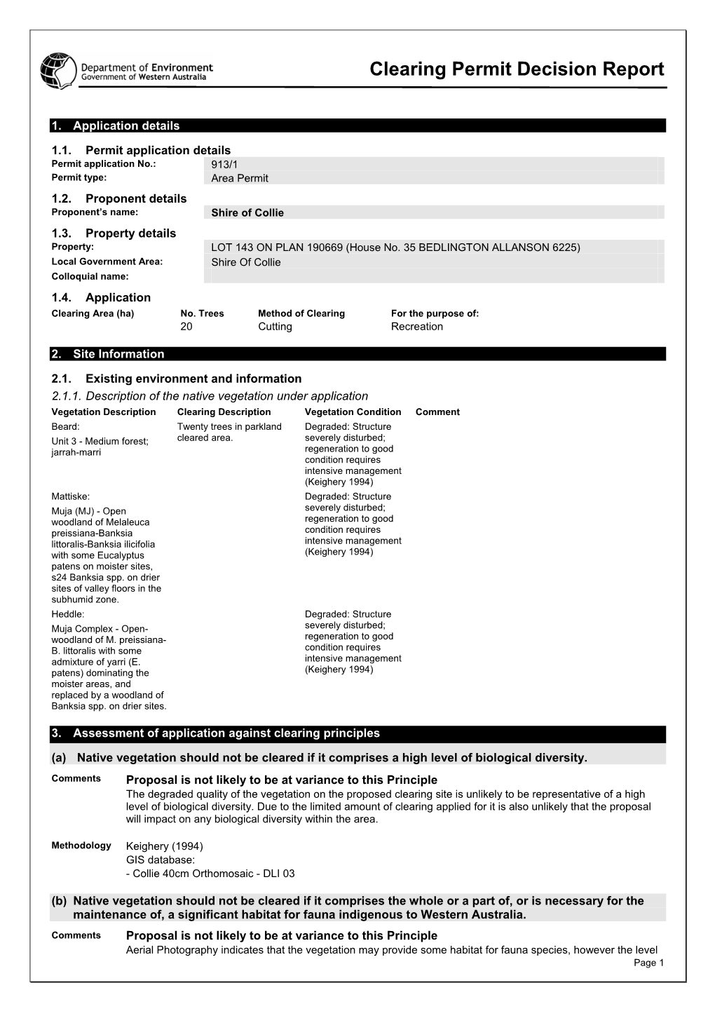 Proforma Reports for Applications to Clear Native Vegetation Under The