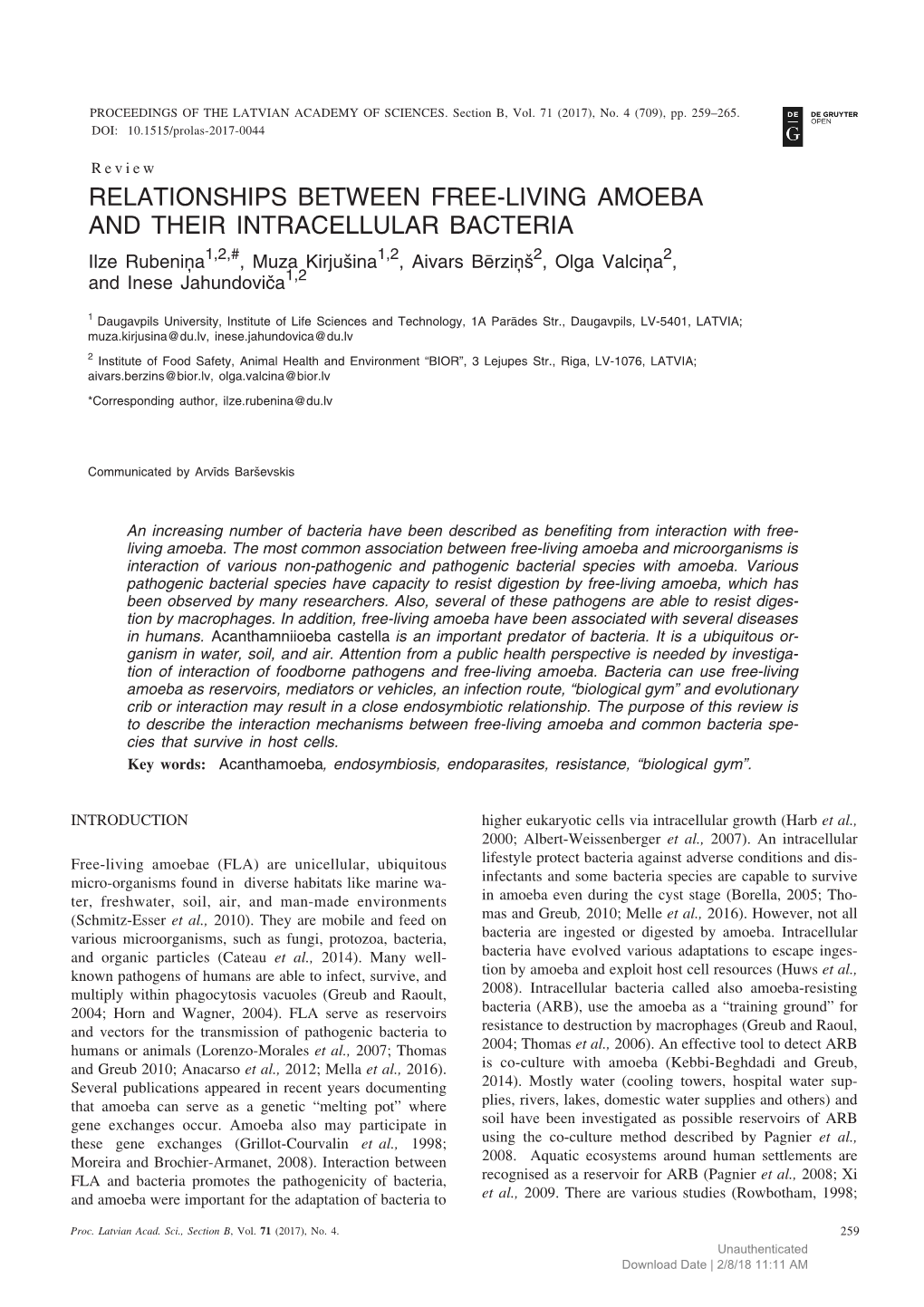 Relationships Between Free-Living Amoeba