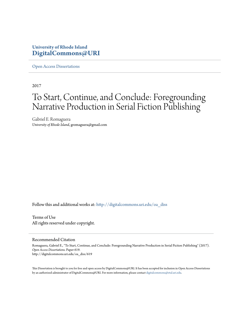 Foregrounding Narrative Production in Serial Fiction Publishing Gabriel E