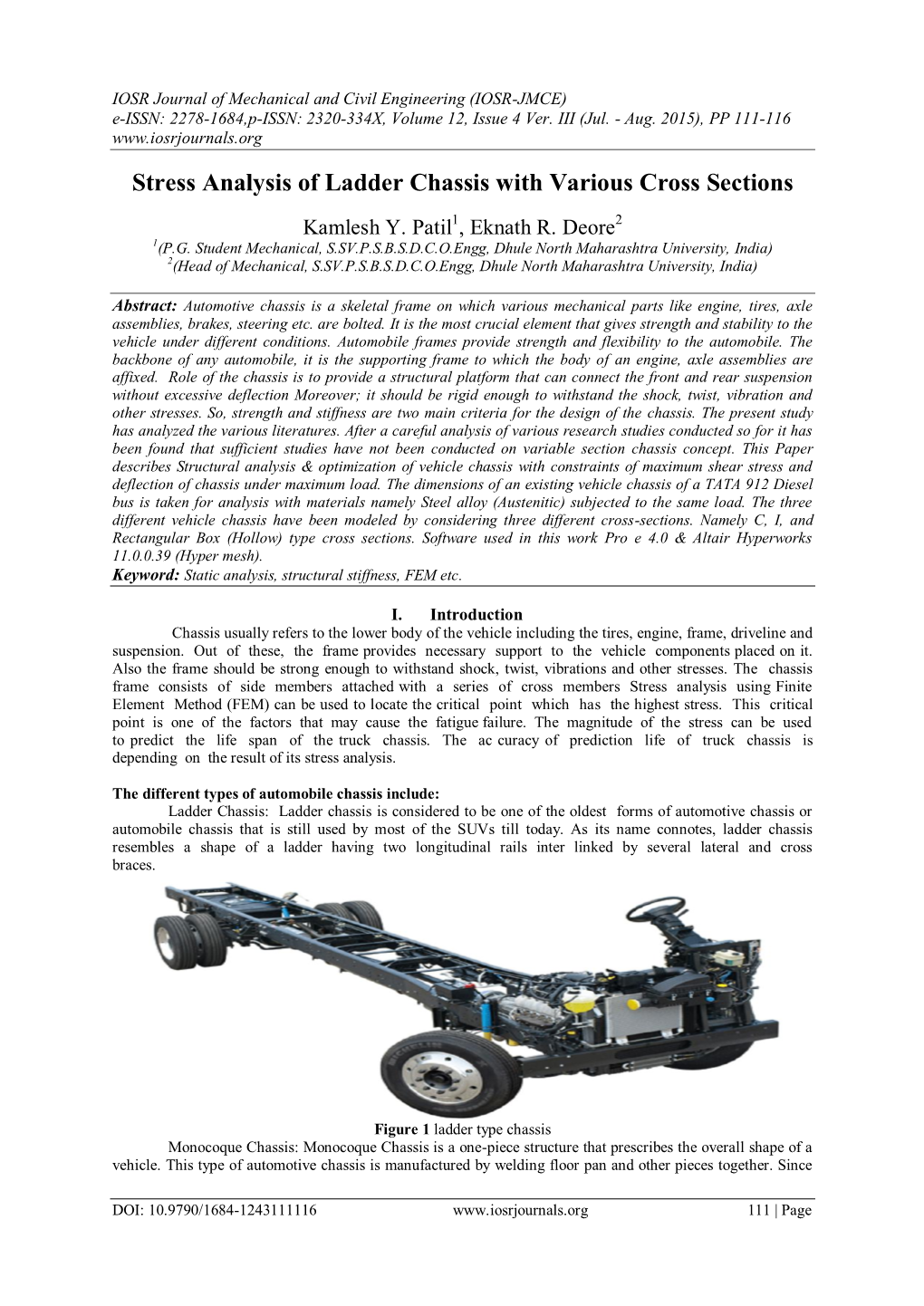 Stress Analysis of Ladder Chassis with Various Cross Sections