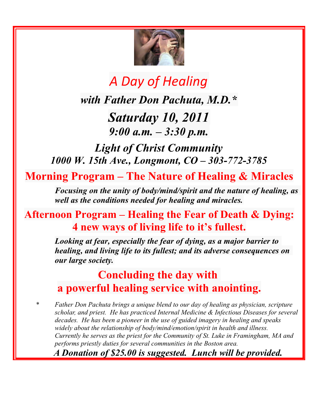 Light of Christ Community 1000 W. 15Th Avenue Longmont, CO 80501 a Member of the Ecumenical