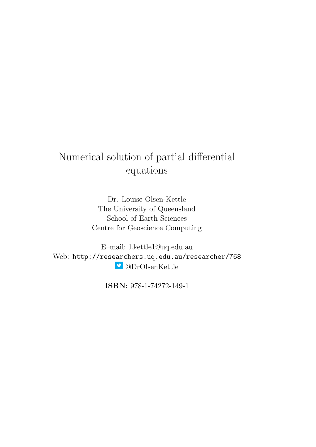 Numerical Solution of Partial Differential Equations