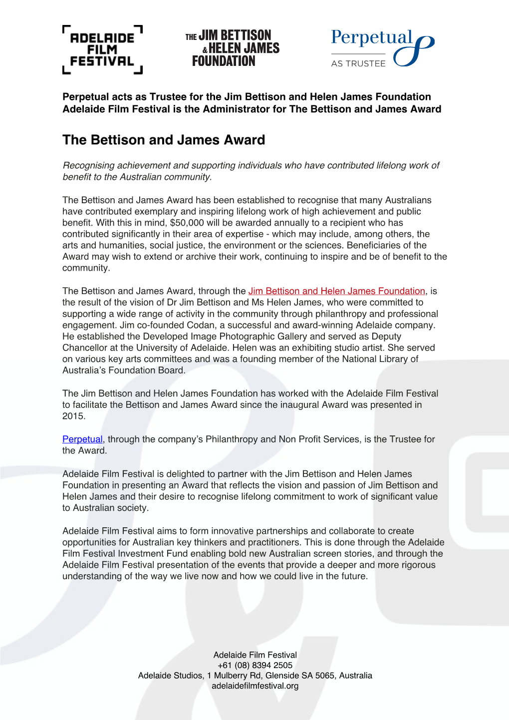 The Bettison and James Award