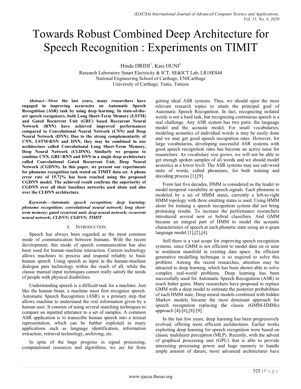 Towards Robust Combined Deep Architecture for Speech Recognition : Experiments on TIMIT