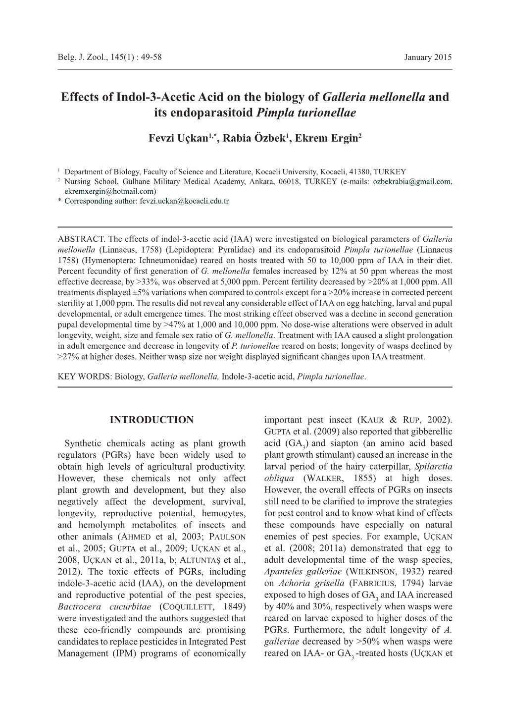 Effects of Indol-3-Acetic Acid on the Biology of Galleria Mellonella and Its Endoparasitoid Pimpla Turionellae