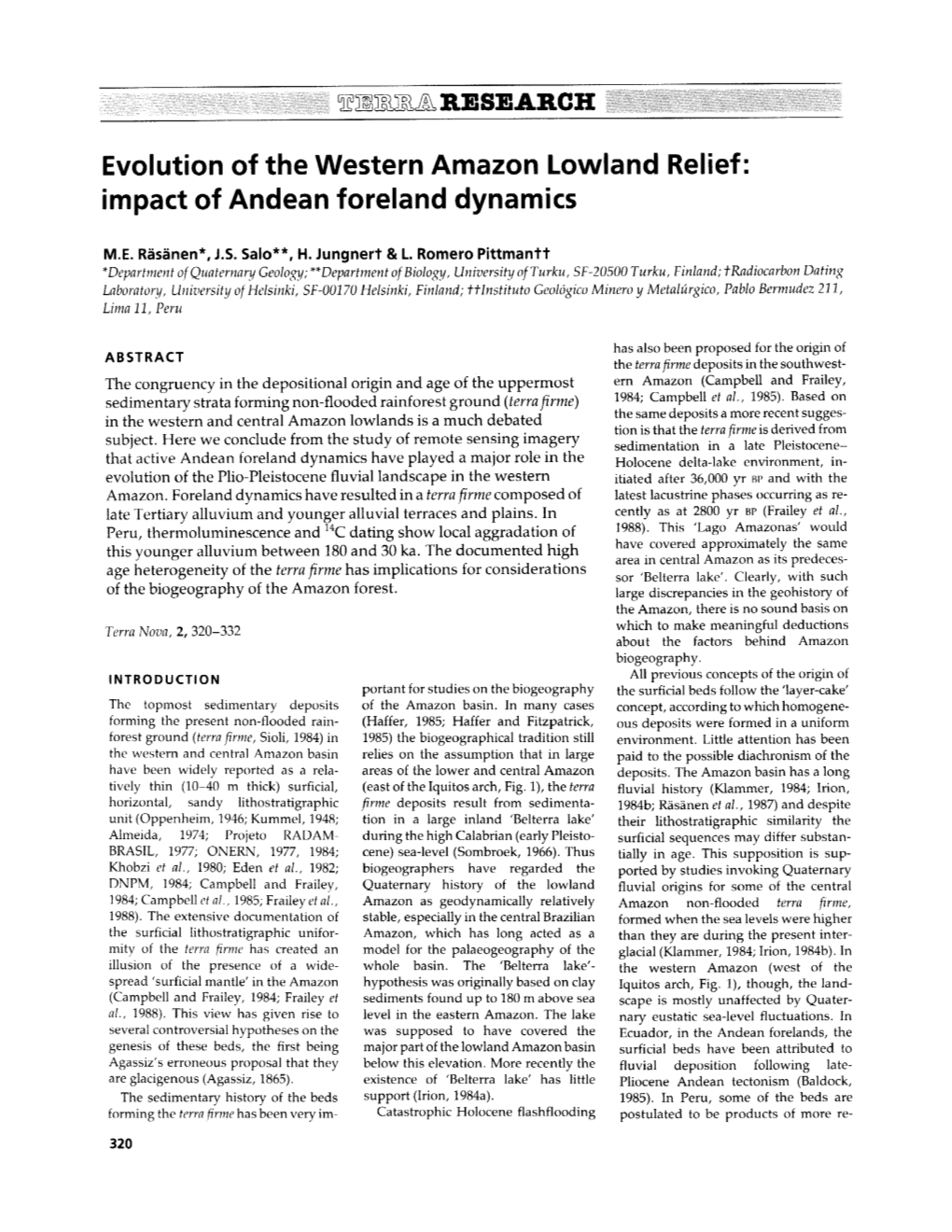 Evolution of the Western Amazon Lowland Relief: Impact of Andean Foreland Dynamics