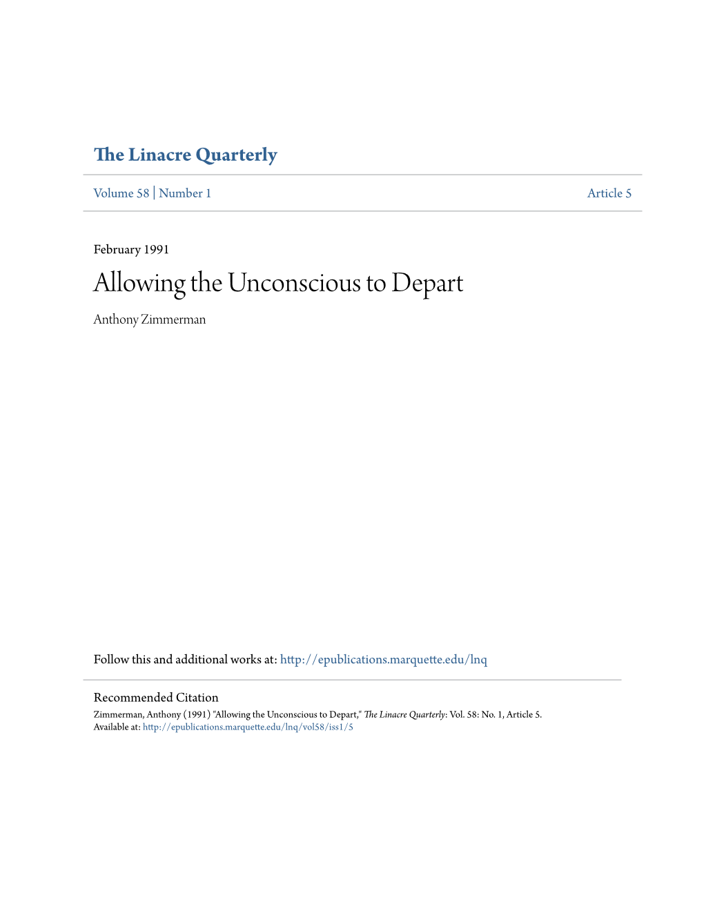 Allowing the Unconscious to Depart Anthony Zimmerman