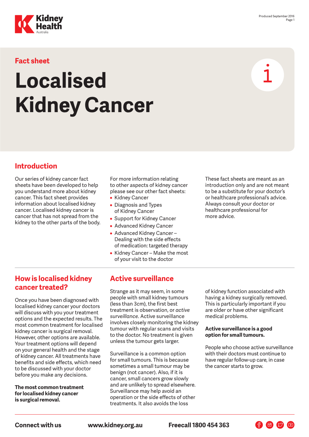 Localised Kidney Cancer Fact Sheet
