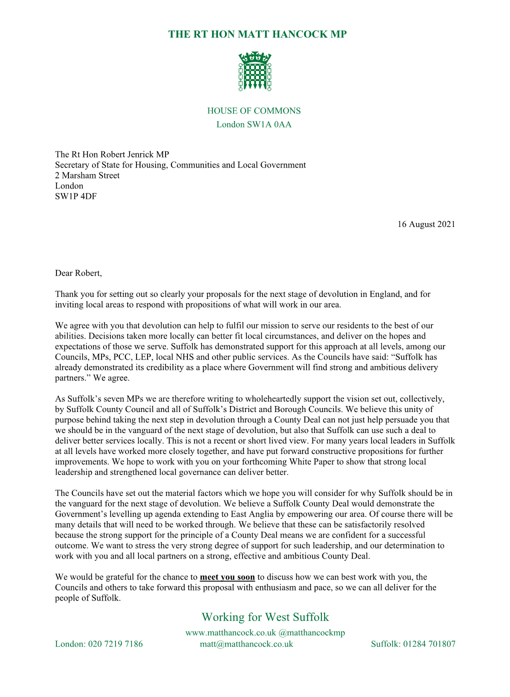 The Letter Sent to Robert Jenrick MP