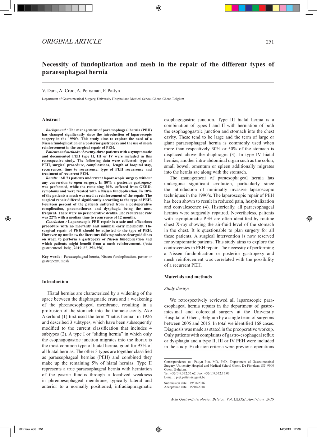 Necessity of Fundoplication and Mesh in the Repair of the Different Types of Paraesophageal Hernia